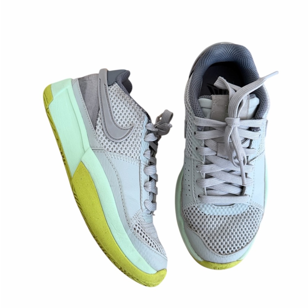 Nike JA Morant Light Gray and Lime Sneakers